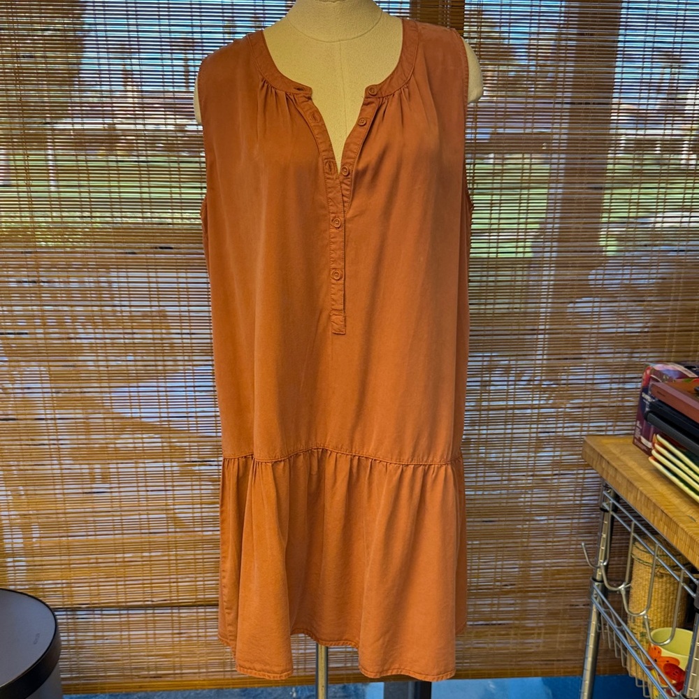 Beach Lunch Lounge Sleeveless Rust colored Button-Front midi dress Sz XL